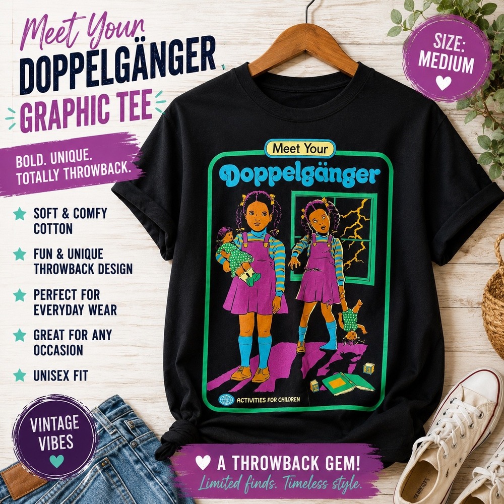 Steven Rhodes Meet Your Doppelganger Graphic Tee Black Medium Horror Merch